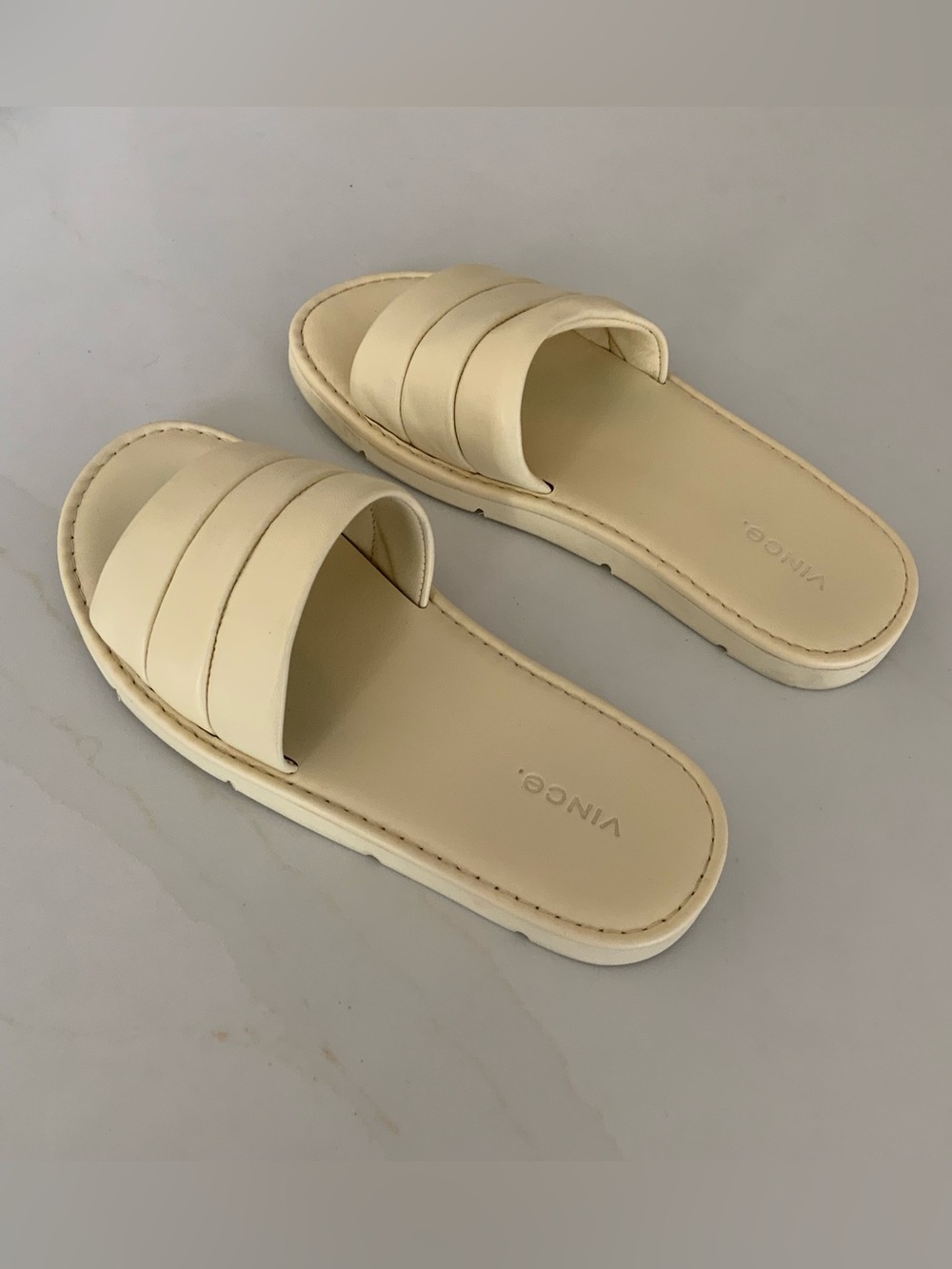 Vince Leather Yellow White Slip On Flat Sandals US 7.5